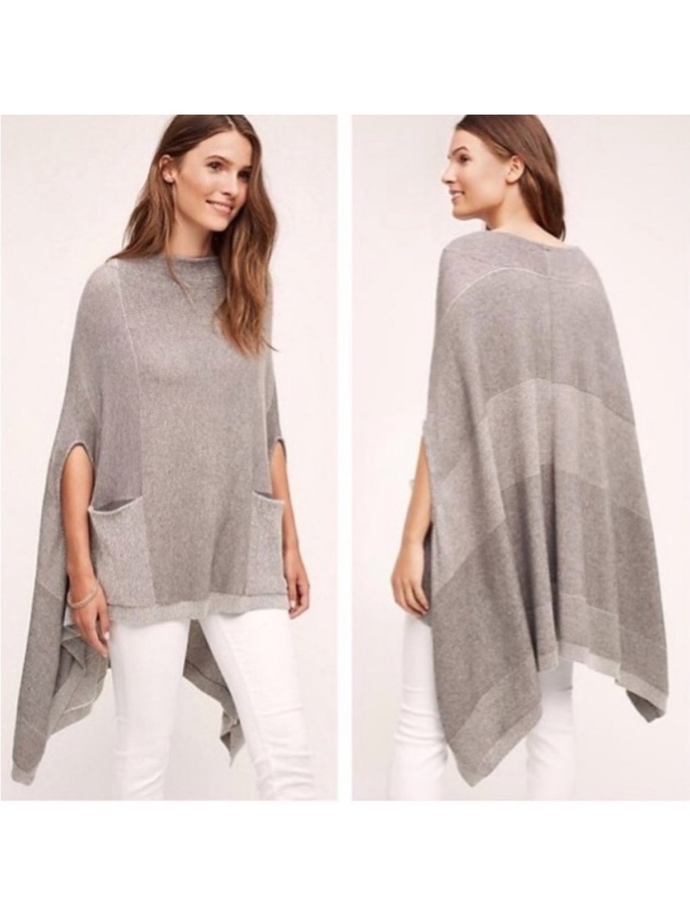 Anthropologie Moth Grey Pocket Poncho Knit